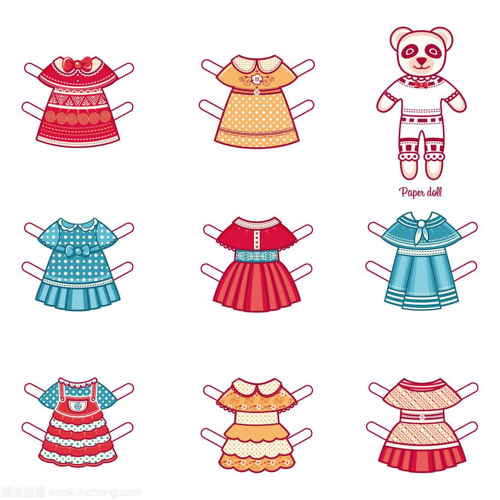 與一組時(shí)尚服裝的紙娃娃。白色背景上的矢量圖